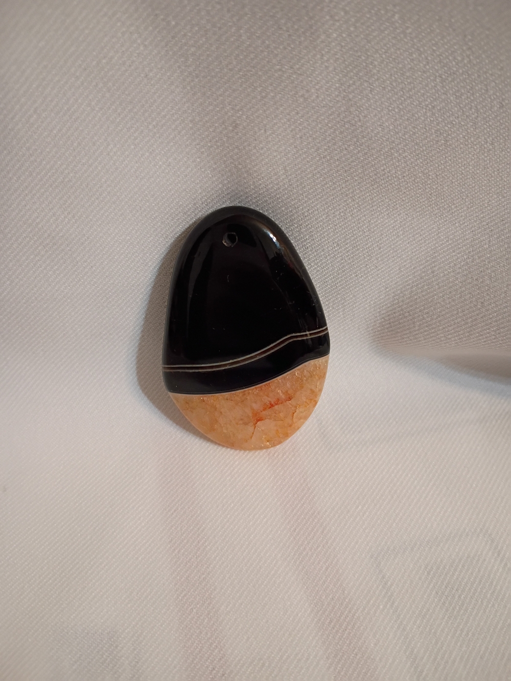 Black and Beige Stone Teardrop Pendant Necklace